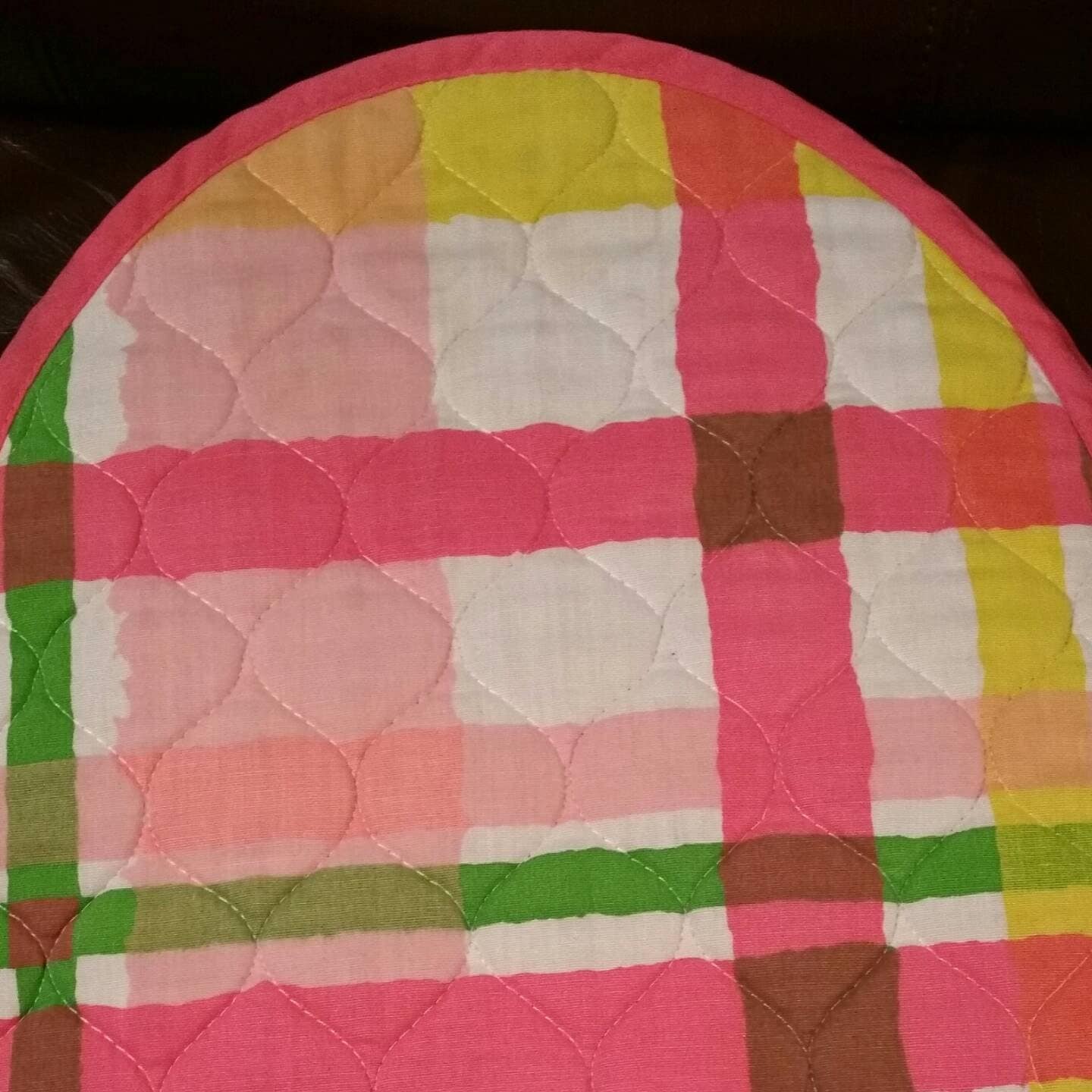 Pink and Green Plaid Quilted Oval Placemats Set of 6 Vintage