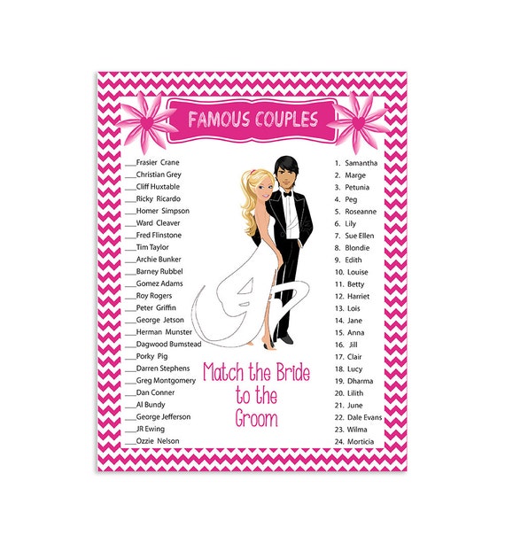 Bridal Shower Game Famous Couples Game Printable Couples