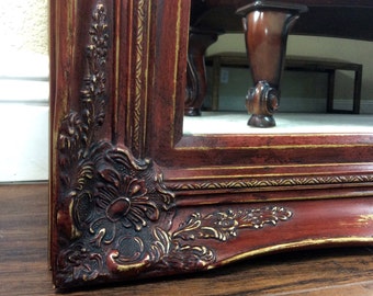 Farmhouse Red Mirror, 37" by 31", Vanity Mirror, Bathroom Mirror, Barn Red Mirror, Wall Mirror, Decorative Mirror, Mantel Mirror