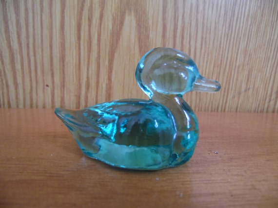 Small Fenton Art Glass Duck Figurine Blue Green Duck By Sandysleaf