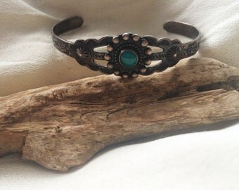 Petite Small Sterling Silver Southwestern/Navajo Bracelet Cuff Turquoise Adjustable