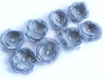 Gray Fabric Flower Appliques, Sew on Flowers, Flowers for Crafts, Crafting Flowers, Headband Flowers, Gray Flower Embellishments, Small