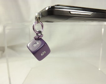 D6 Dust Plug Geeky Purple Dice Dust Plug D6 Gamer Gift dice phone charm