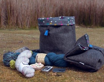 Knitting Project Bags - large ecofelt and organic canvas