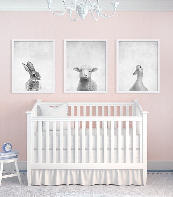 Set of Three Baby Animal Prints Nursery Art Prints Black and Set of Three Baby Animal Prints Nursery Art Prints Black and