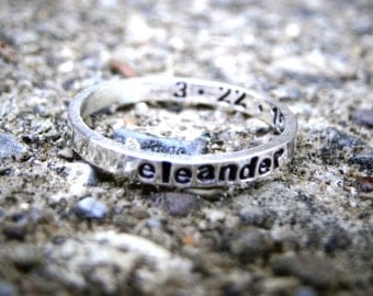 Personalized Stacking Name Ring, Custom Name Ring, Sterling Silver Name Ring, Stackable Ring, Custom Name Ring, Hand Stamped Ring, (ONE)
