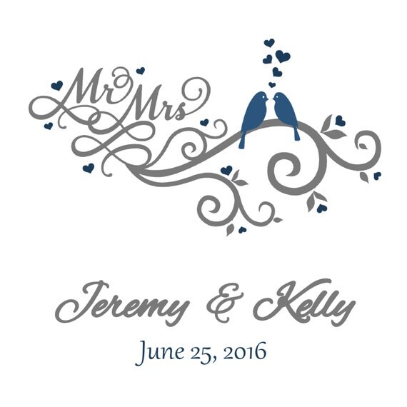 Engagement Wedding Pillow Custom Personalized Birds Love Date