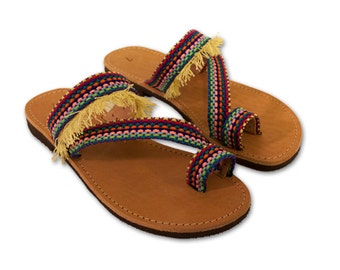 Blue leather flip flops Greek sandals ethnic sandals ethnic