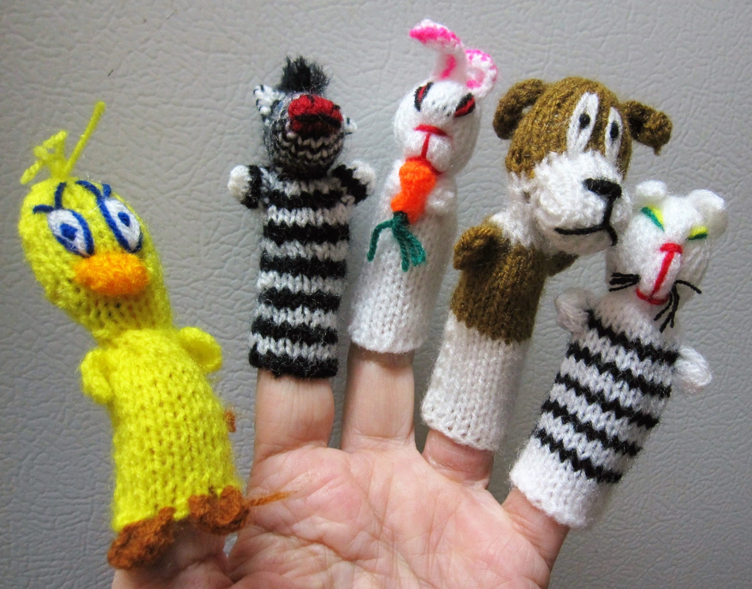 Hand-Knitted Finger Puppets