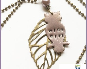 Athena Owl Necklace, Wise Girl Goddess Athena Necklace, Percy and Annabeth Chase Hand Stamped Necklace, Wise Owl, Geekery, Greek Mythology