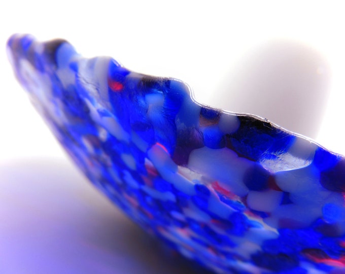 Round blue glass dish. Large royal blue bowl. Gifts for her. fused glassware. Wedding anniversary gifts birthday, leaving, housewarming gift