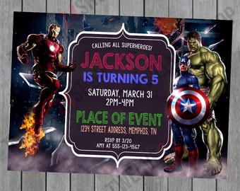 Avengers Birthday Invitation - Chalkboard Iron Man Ironman Hulk Captain American Birthday Invitation Avengers Birthday - Avengers Party