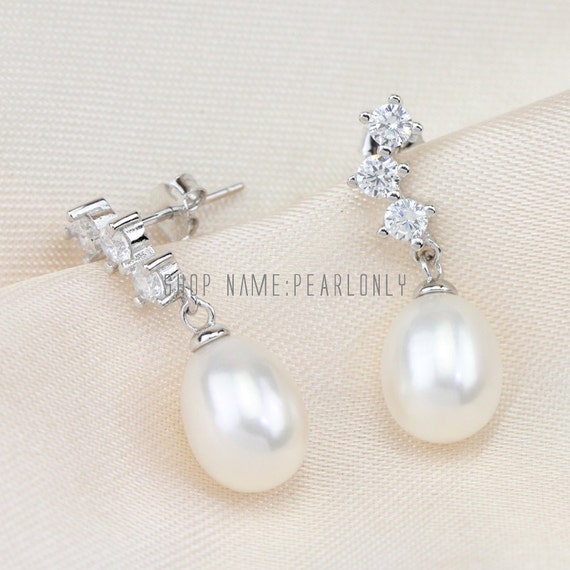 dangling pearl earringspearl crystal earringspearl earrings