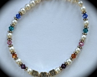 Items similar to Pearl Mother's Rosary with birthstone accents on Etsy