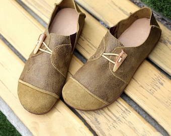 Large Size Handmade Shoes,Oxford Women Shoes, Flat Shoes, Retro Leather Shoes, Casual Shoes