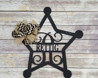 Personalized Sheriff Door Hanger - Badge Wreath - Law Enforcement Door Hanger - Wedding Gift - Housewarming Gift - Personalized Gift