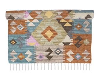 Pink and blue kilim floor runner