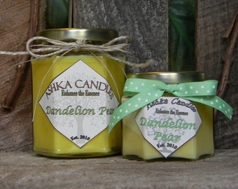 SALE - Small DANDELION PEAR Soy Wax Candle! 4oz Dandelion candle, Pear Candle, Green Tea candle, Aloe, Wildflowers, floral candle, spring
