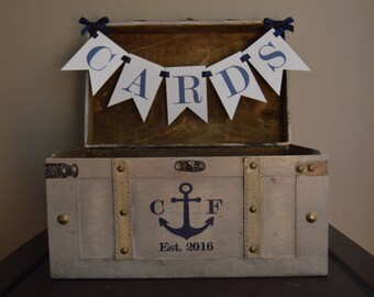 Vintage Nautical Wedding Card Box, Rustic Wedding Card Box, Large Vintage Trunk Wedding Box with Anchor, Initials, and Estabished Date A1A