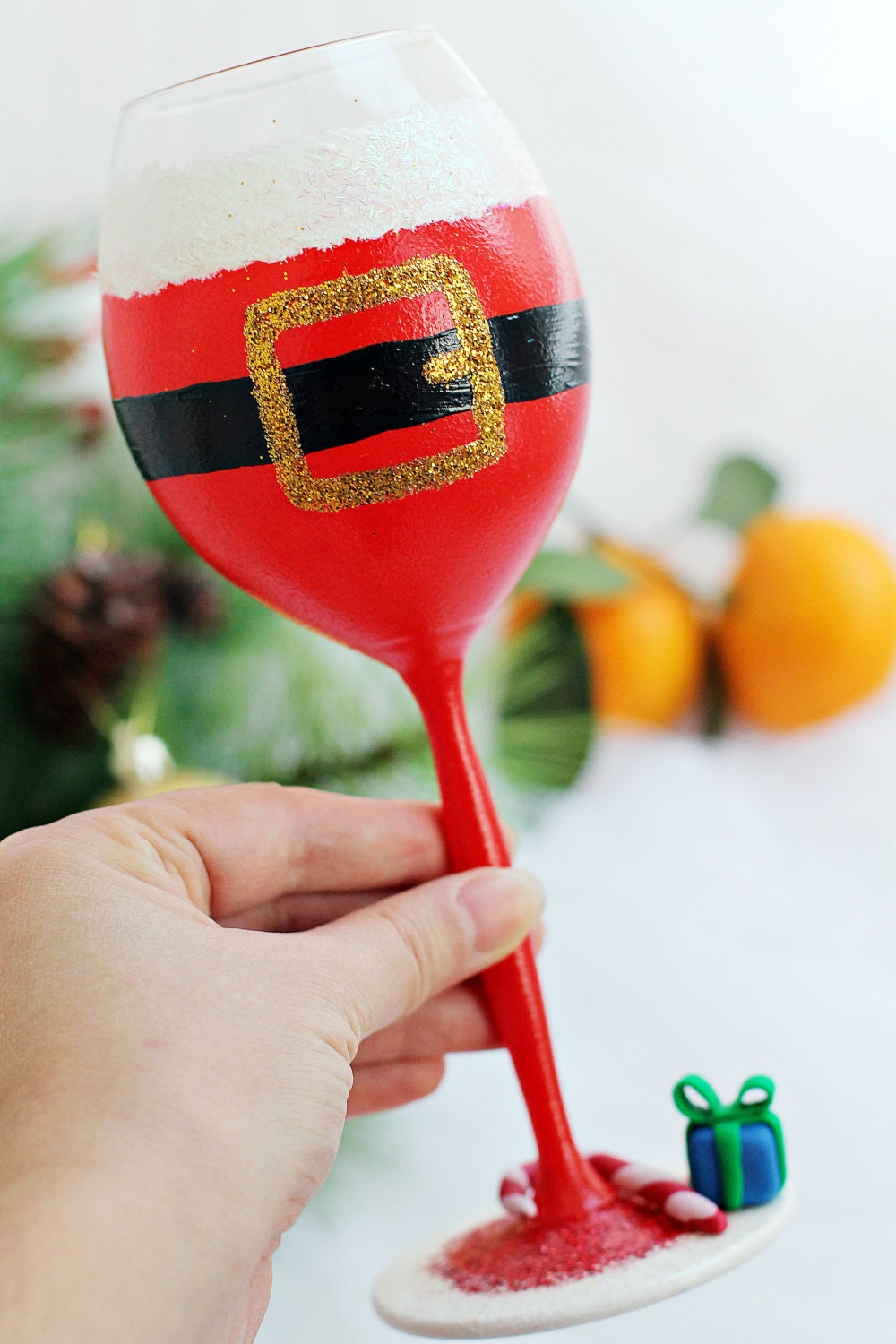 Christmas gift Christmas wine glasses Holiday wine glass Santa