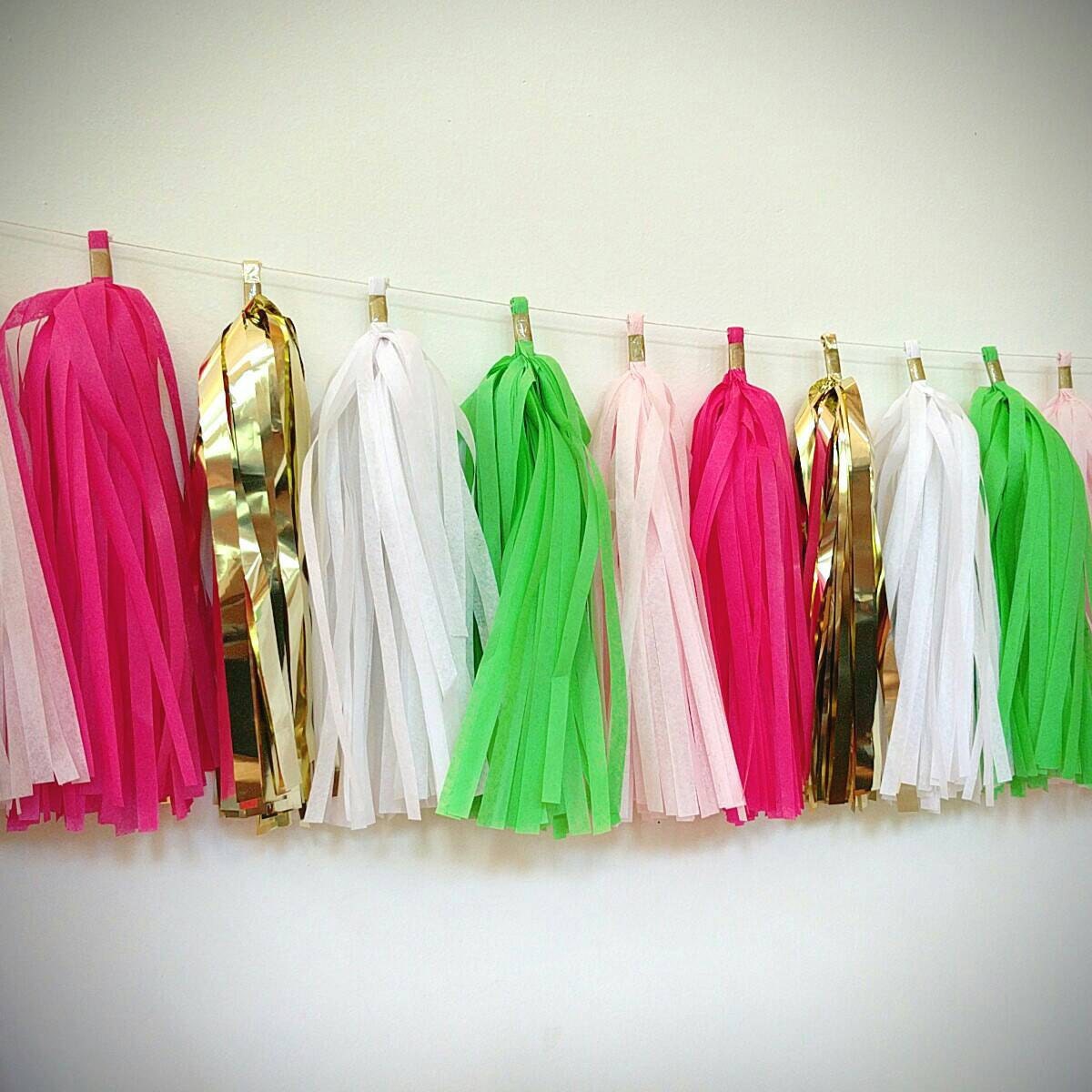 Hot Pink and Green Tassel Garland Pink and Green Fringe
