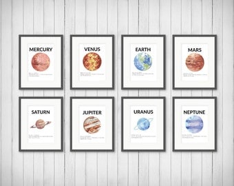 Planet Prints - Solar System, Boy or Girls Room Decor, Playroom, Outer Space, Planet Decor, Outer Space Decor, Download, PRINTABLE 8x10