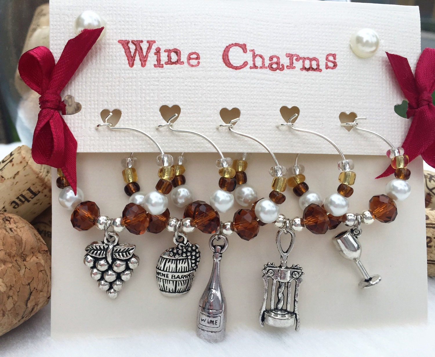 Wine Charms Brown Wine Glass Charms Set of 5 Wine Charm