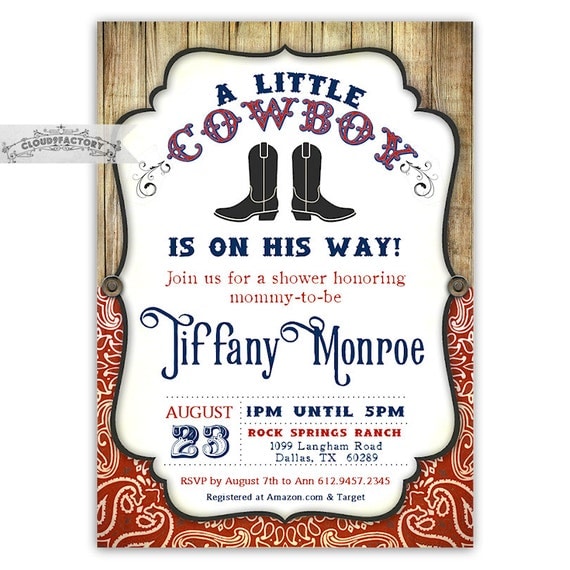Cowboy Baby Shower Invitations Little Cowboy on His Way Red