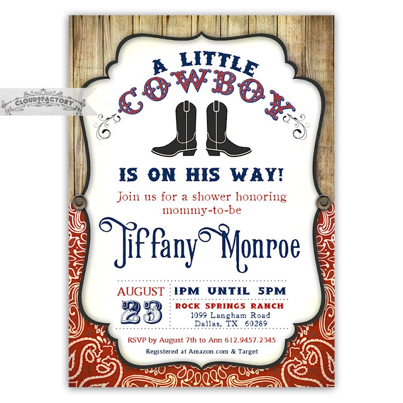 Cowboy Baby Shower Invitations Little Cowboy on His Way Red