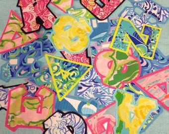 Designer Lilly Pulitzer standard or greek iron on letters and numbers