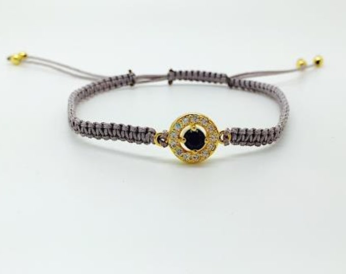 Silver Macrame Bracelet with circle crystal connector