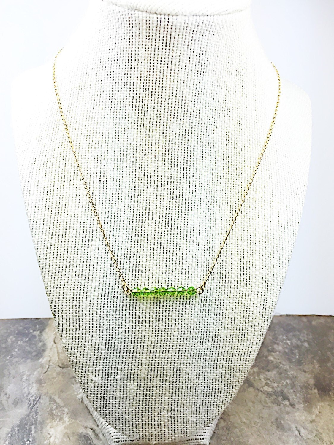 Gold fill green Swarovski necklace Green by Luzjewelrydesign