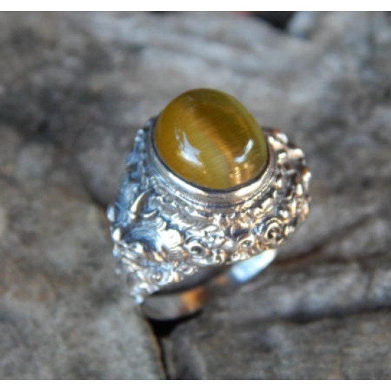 Cincin perak  motif ukiran  rangda batu cat eye by jnanacrafts