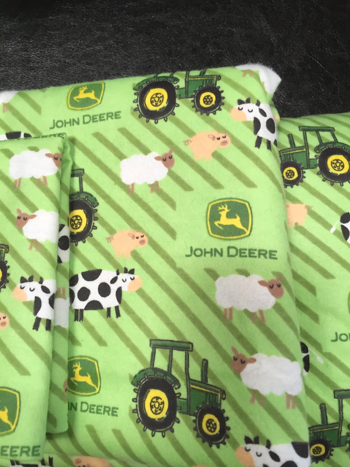 Green Flannel Toddler Sheet Set John Deere Tractor toddler