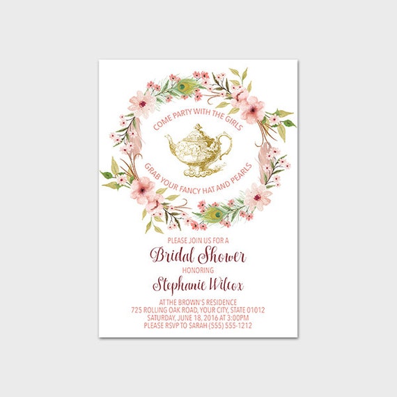 Items similar to Teapot Bridal Shower Invitation Printable Bohemian