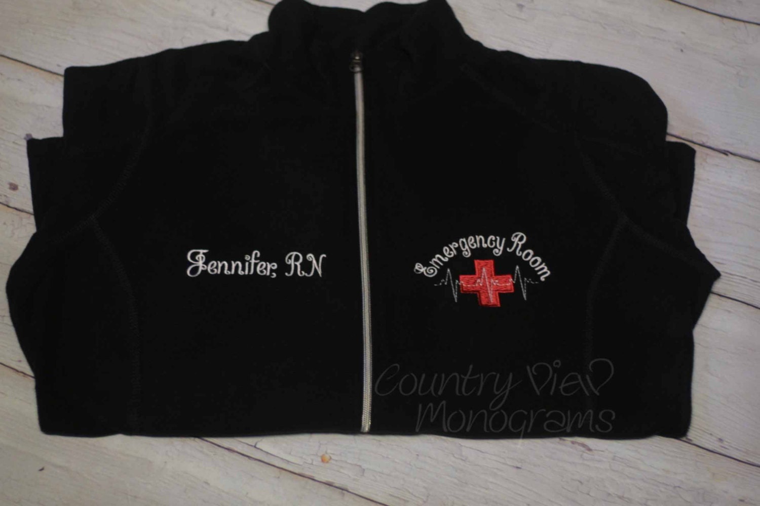 Emergency Room ER Nurse Fleece Jacket with Name on Right chest