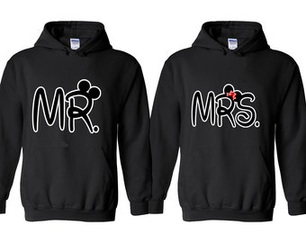 NEW MR MRS Couple Hoodie Mouse Ears Buckle Best Mr Mrs Couple Sweatshirt Hoodies