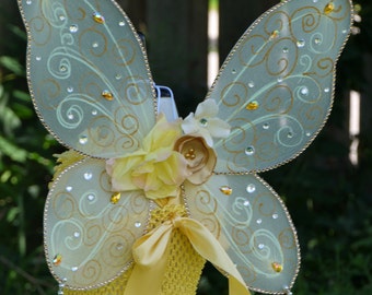Adult Fairy wings tinkerbell accessories,fairy accessories, yellow gold pink fairy wings, whimsical wings,decorated fairy wings,custom wings