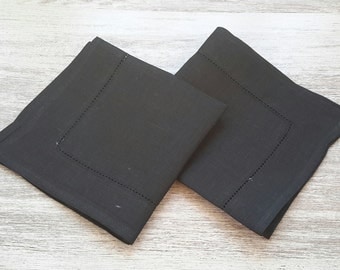 LINEN Napkins - SOLID BLACK napkins - black linen Napkin, Table napkin, table linen, wedding napkins, dinner napkins, cloth napkins