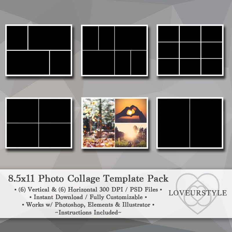 8.5x11 Photo Template Pack Collage Templates Portfolio