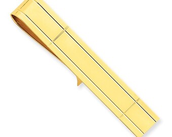 14K Solid Yellow Gold Engravable Tie Bar Clip Personalized Engraved Monogram Groomsmen Best Man Father of Bride Business Christmas CKLMC86