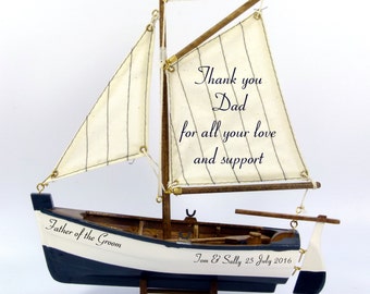 Father of the Bride or Father of the Groom personalized gift, wooden model sailing, fishing boat, nautical beach theme, 22cm