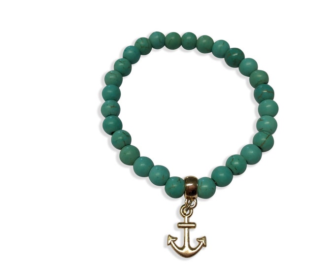 Turquoise Bracelet, Anchor Bracelet, Turquoise Cuff Bracelet with Anchor