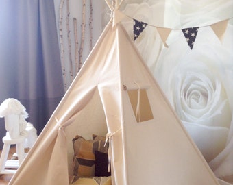 Teepee Fully ASSEMBLED <>, Teepee natural canvas with POLES and Window, unbleached and untreated 4 panels