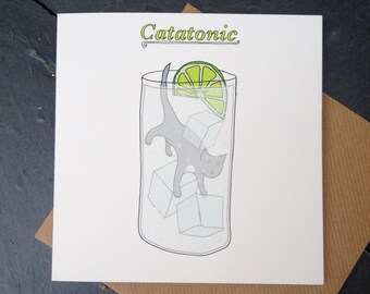 Funny Cat Card, Funny card, funny greetings card, funny Celebration card, funny birthday card, Catatonic