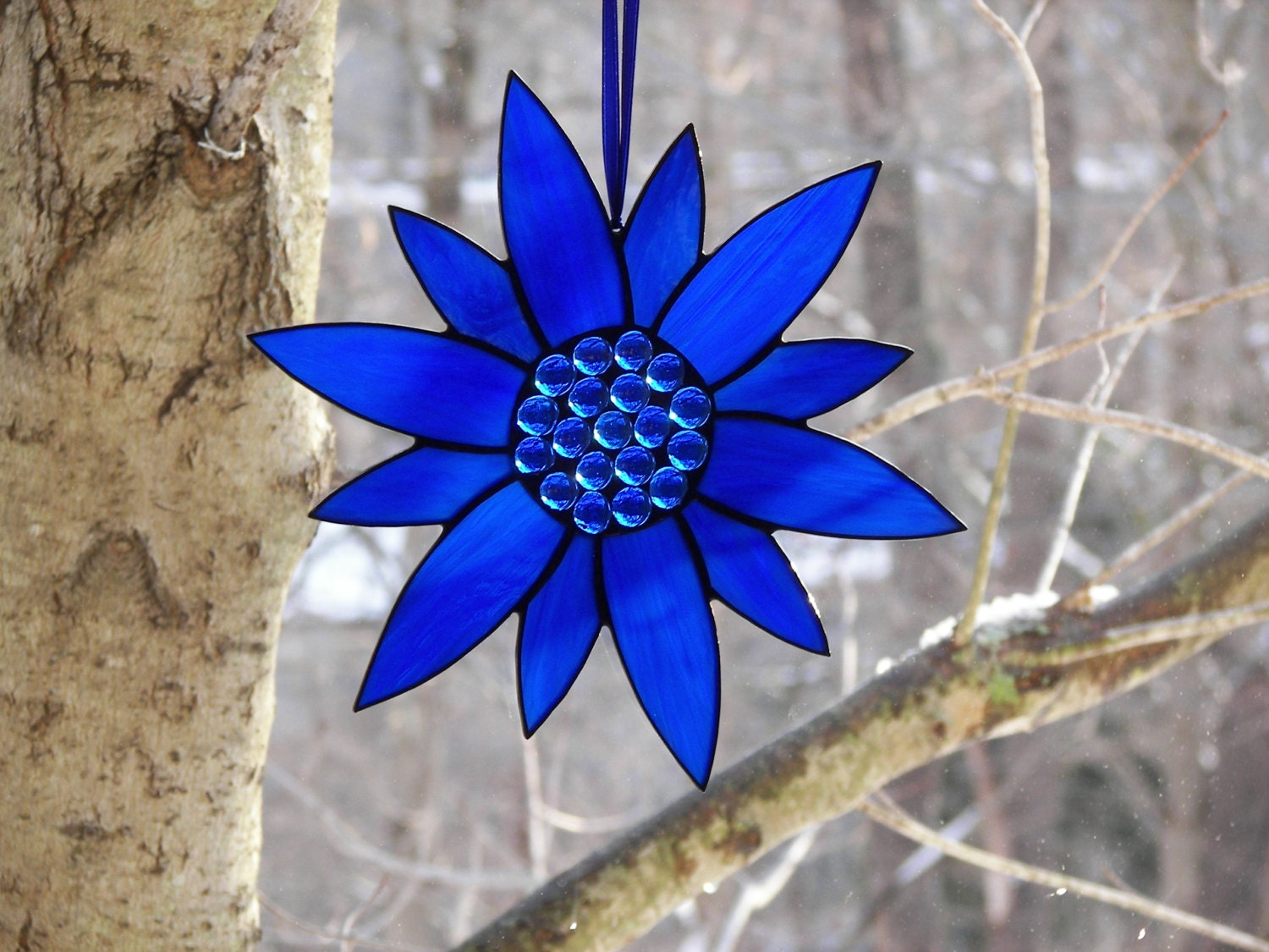 Stained Glass Flower Blue Stained Glass Suncatcher Blue