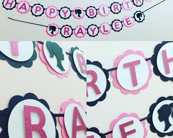 Barbie birthday banner, barbie party decor, barbie party decor, pink and black barbie decorations