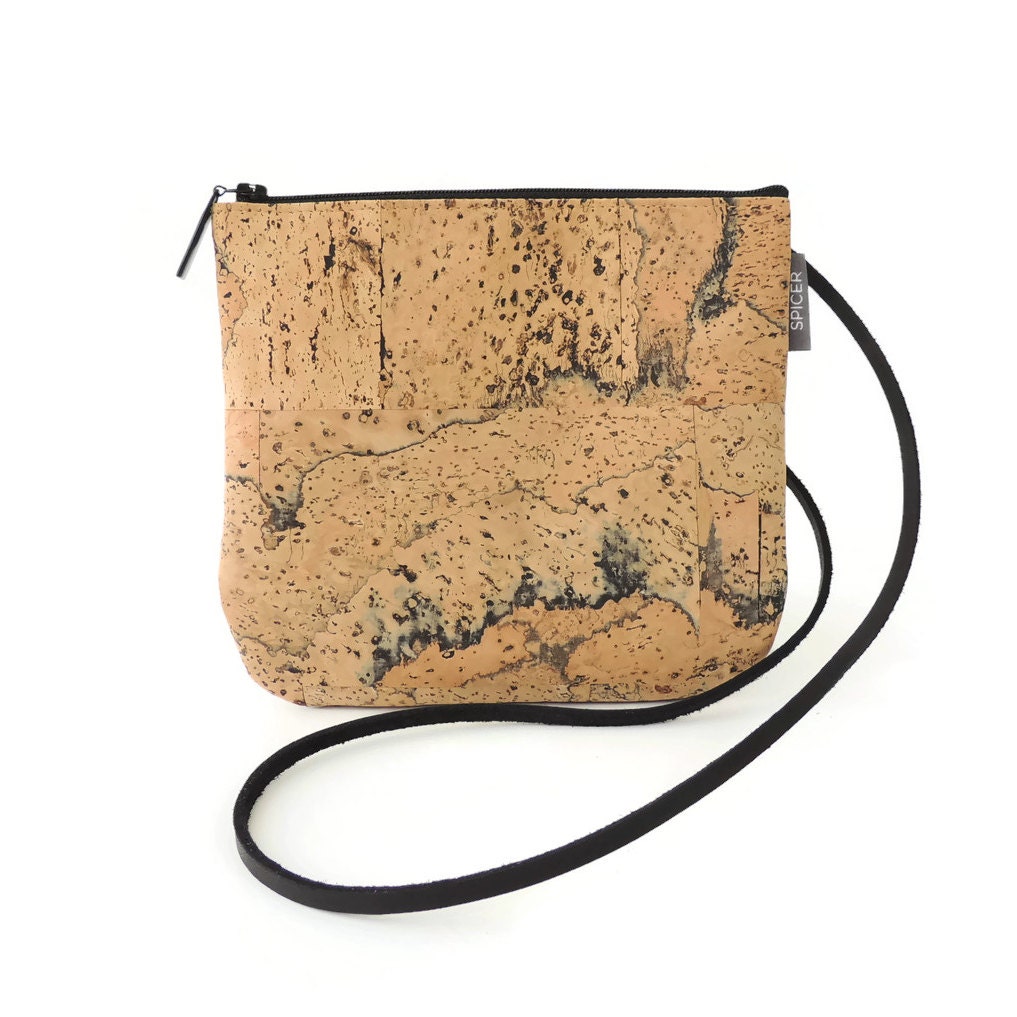 Small Cork Bag Vegan Crossbody Purse with a Marble Pattern