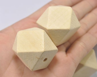 Large Wood Beads - 20PCS 30mm Faceted Wood Beads 14 Hedron Geometric Figure Wooden beads.