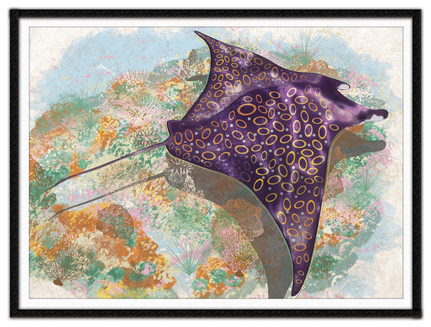 Manta Ray in a Coral Reef Art